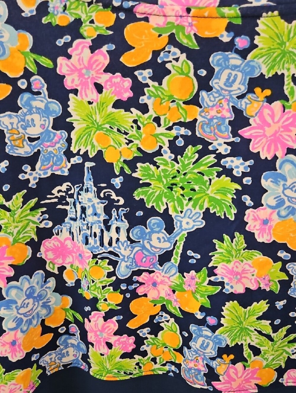 Lilly Pulitzer x Disney Finn Lilly Loves Mickey Navy Blue Floral Panel Top Sz L - Picture 5 of 7